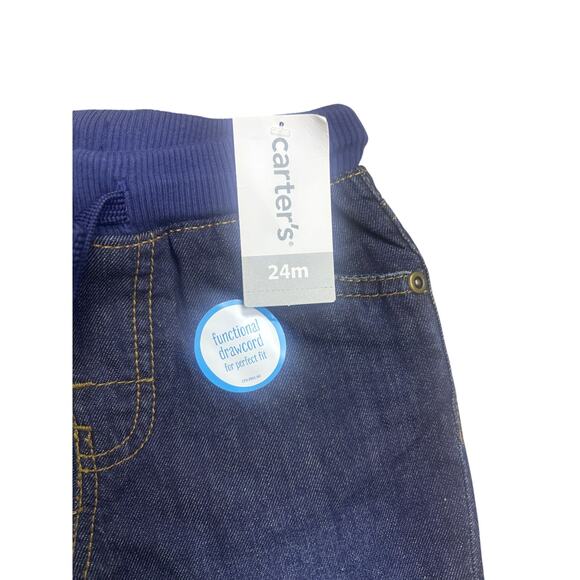 Carter’s Baby Boy Pull-On Jeans 24M NWT Denim Pants Elastic Waist Drawstring - Picture 2 of 4